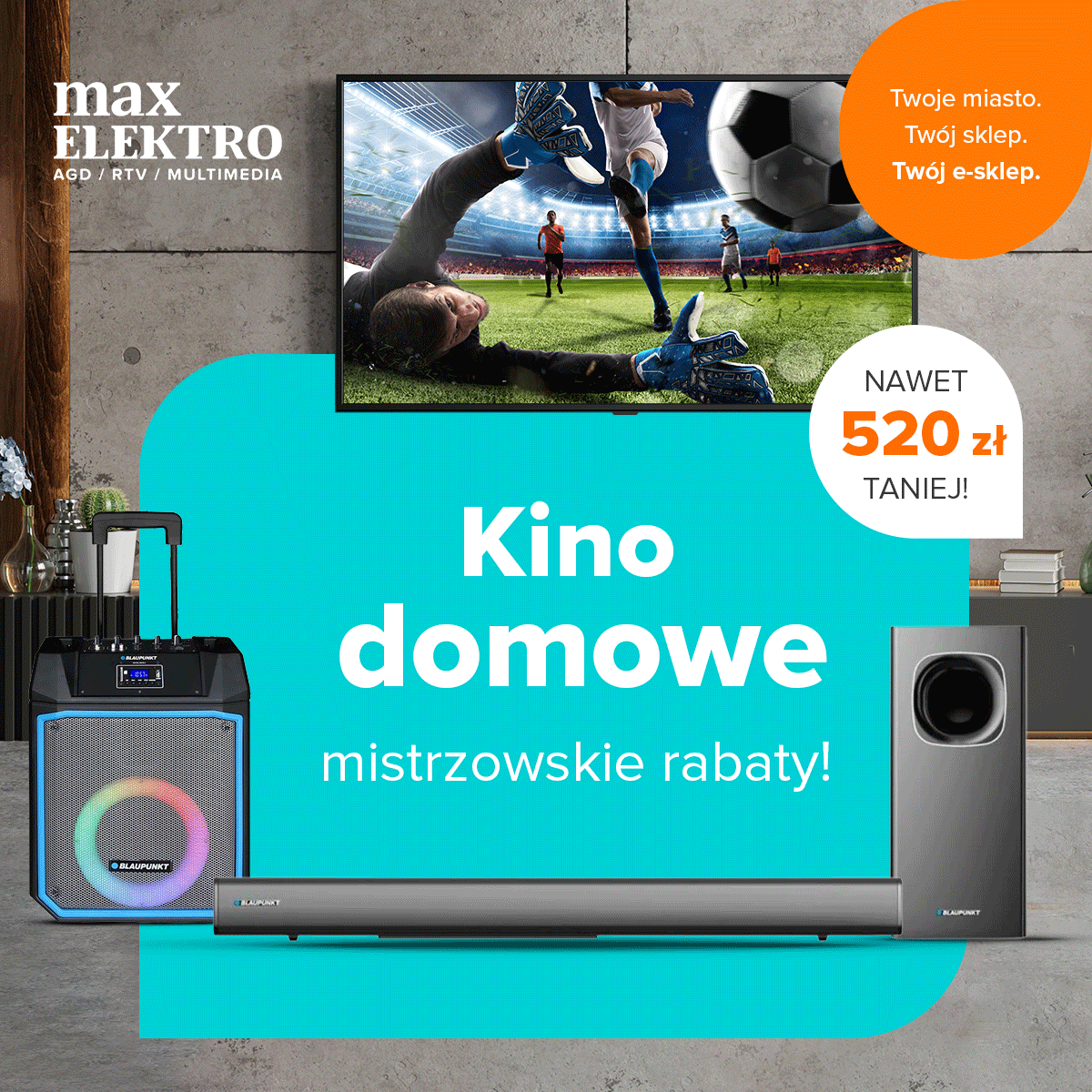 MaxElektroPL's tweet photo. Stwórz swoją strefę kibica⚽
👉 Odwiedź sklep Max Elektro i sprawdź RABATY na telewizory, głośnik i soundbary.
https://t.co/2wS814ktjb
#strefakibica #piłkanożna #tv #rabaty #maxelektro https://t.co/BwHAmmSny6