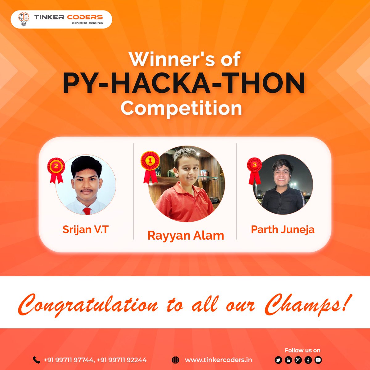 TinkerCoders's tweet image. We are excited to announce the results of PY-HACKA-THON Competition 💫🎉..
The efforts and creativity shown by all the participants through their projects is really commendable
#tinkercoders #pythoncompetition #python #pyhackathon #ai #roboticscentreforkids #competitions