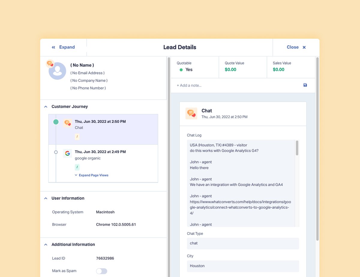 whatconverts's tweet image. Online chat plays a significant role in customer conversion.

What chat details would you use? 👀

#whatconverts #marketing101 #leadtracking #leadreporting #leadtrackingformarketing #inboundmarketing #inboundformarketing #chat #chattracking #leaddetails #customerjourney