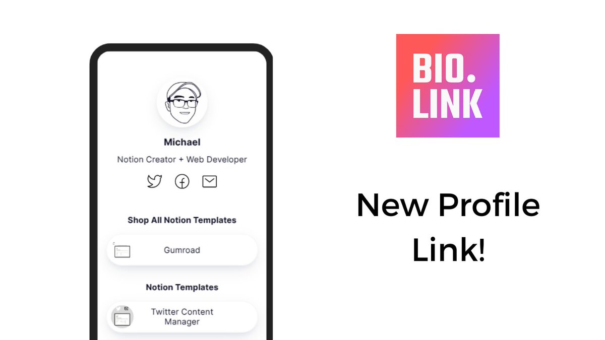 HeyMichaelHQ's tweet photo. 😎 my new profile link is powered by .@biodotlink

The minimalist style works well with .@NotionHQ 

#notion #notiontwt https://t.co/vVOzxGw0kv