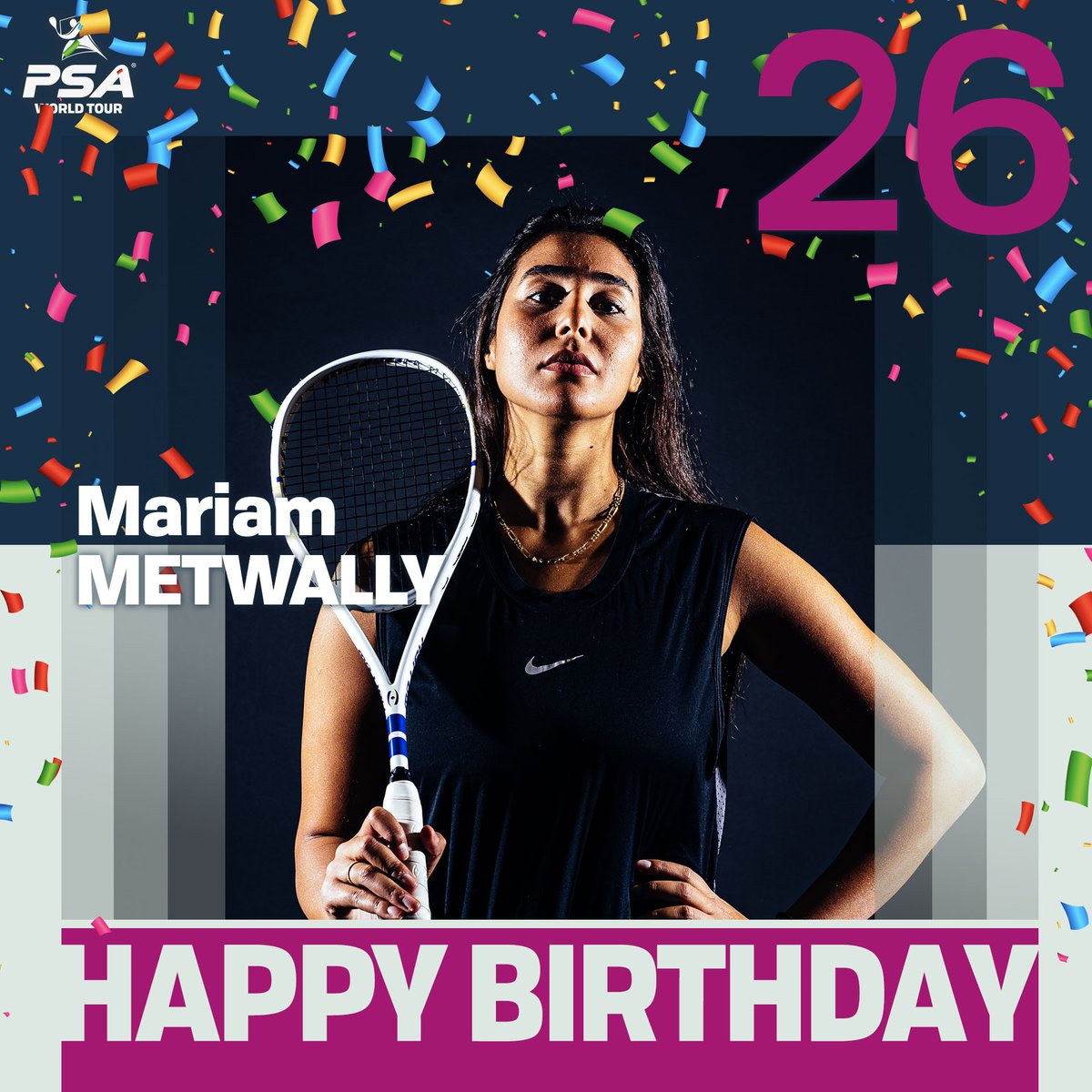 PSA Squash Tour (@psasquashtour) on Twitter photo We're wishing a #HappyBirthday to World No.31 <a href="/mariam_metwally/">Mariam Metwally</a> ๐ฅณ
The Egyptian turns 26 today ๐ฅ We're wishing a #HappyBirthday to World No.31 <a href="/mariam_metwally/">Mariam Metwally</a> ๐ฅณ
The Egyptian turns 26 today ๐ฅ