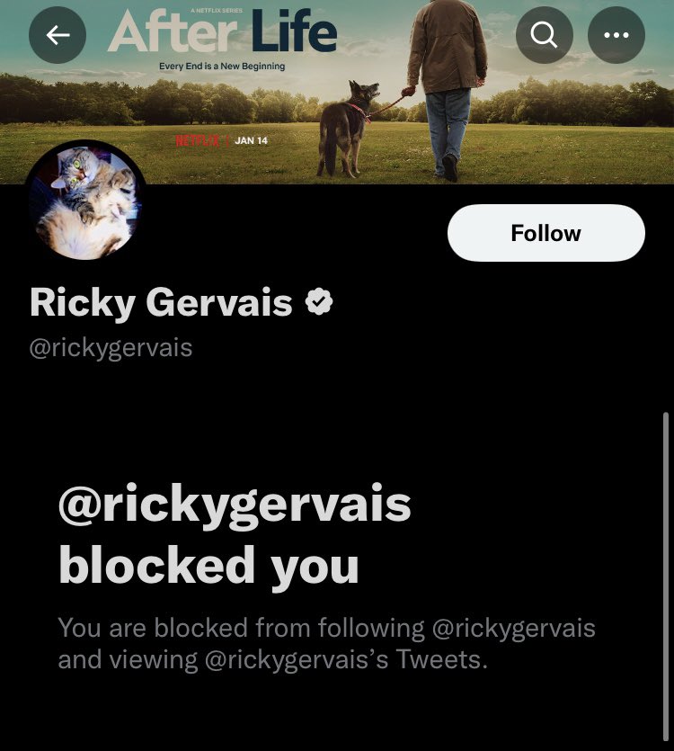Considering how much he’s one of the vocally pro-“free speech”, “offence is taken, not given” performers, multi-millionaire comedian and professional Twitter name-searcher Ricky Gervais really is a thin-skinned cunt, isn’t he. https://t.co/qLLxgimBfZ https://t.co/qtPHHgP7Ch