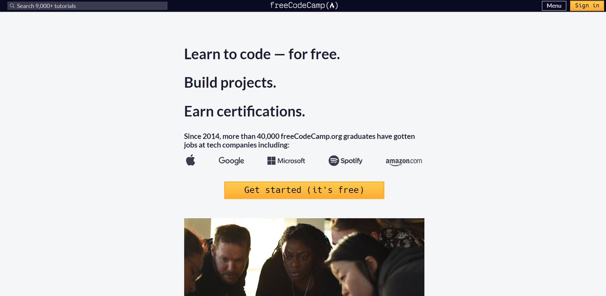 madzadev's tweet image. 1. FreeCodeCamp

Earn free certifications in data structures and algorithms, responsive web design, front-end development, back-end development, etc.

More than 40K graduates have gotten jobs at tech companies including Microsoft, Google, and Amazon.

👉 freecodecamp.org