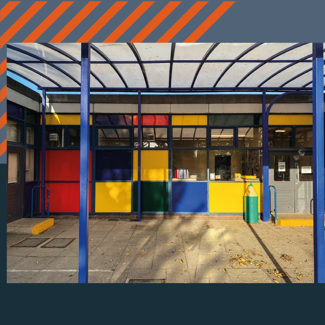DesignOfficeUK's tweet photo. With the internal signage recently completed at Willow Wood Primary School, they asked our team to bring a new life to their outside communal area.🧡

Flowing the brand colours outside of the school and incorporating mosaic colours, we added a true sense of creativity. https://t.co/gJKQWkMaxE
