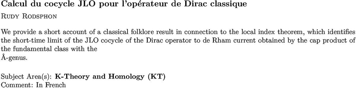 arxiv.org/abs/2211.04003…
R Rodsphon
Calcul du cocycle JLO pour l'opérateur de Dirac classique
