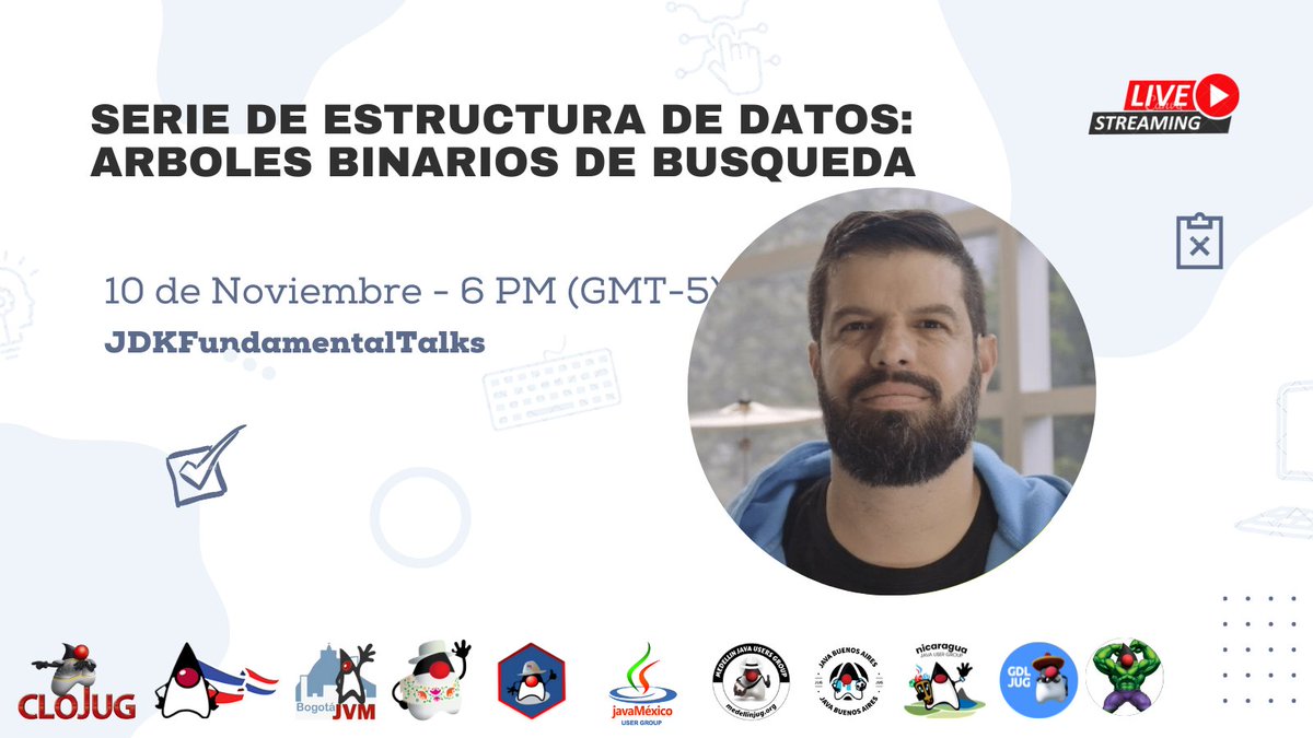 jugnicaragua's tweet image. En nuestras talleres mensuales, continuamos mañana 10 de  Nov. con la serie de estructura de datos, siempre con nuestro amigo Carlos Obregon (@gaijinco) 
Link:
youtu.be/NErKZ3qw4TA
#JDKFundamenTalks  #javaEvents #javaComunidad