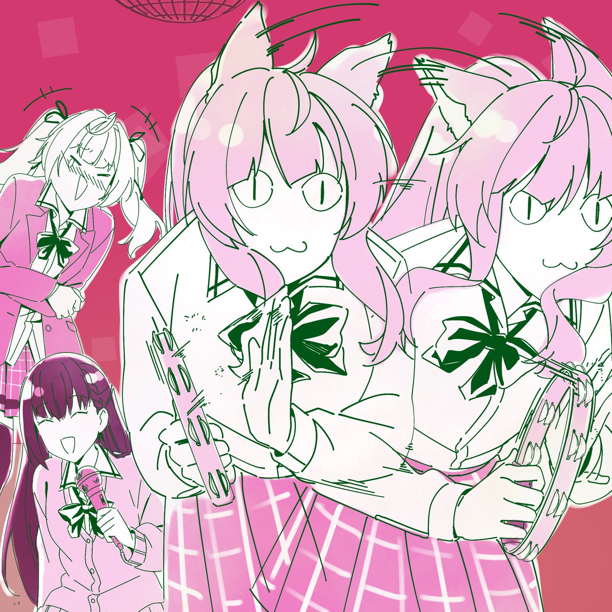 higuchi kaede ,tsukino mito multiple girls microphone 3girls singing school uniform music skirt  illustration images