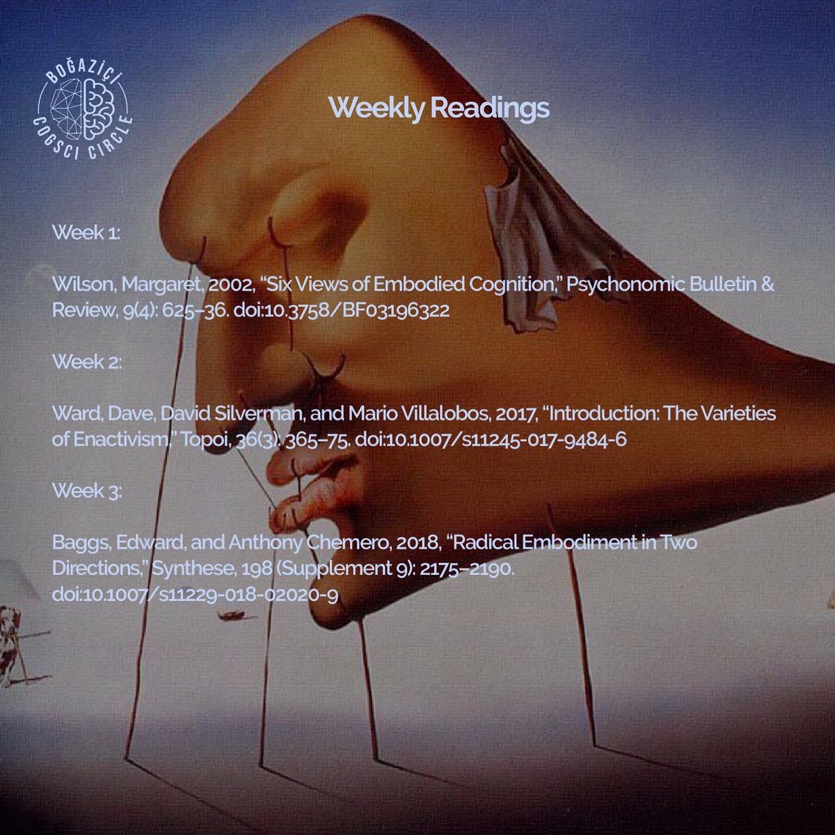 MindStorm #5 is starting!

This month we focus on alternative approaches to cognitive science. Based on that, we discuss the conceptual relations between embodied cognition, extended cognition, and enacitivism while considering their arguments against cognitivist approach.