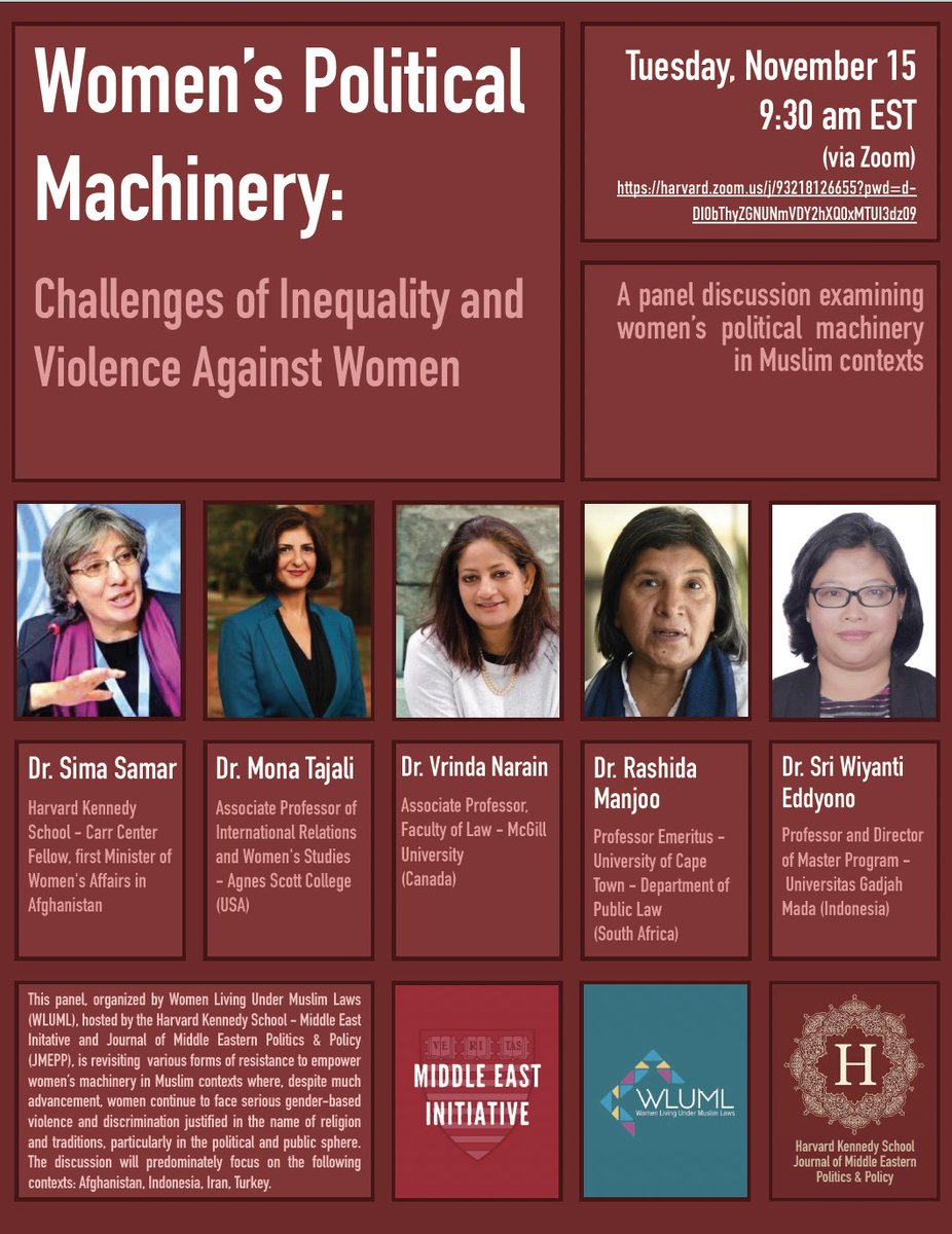 HKS_JMEPP's tweet photo. Join us on TUESDAY NOV 15 at 9.30am EST with @WLUML and @MiddleEast_HKS for a panel discussion on resistance and empowerment via women’s political machinery in Muslim contexts.

https://t.co/kgzYH0Mi3j https://t.co/KHShk2RnYq