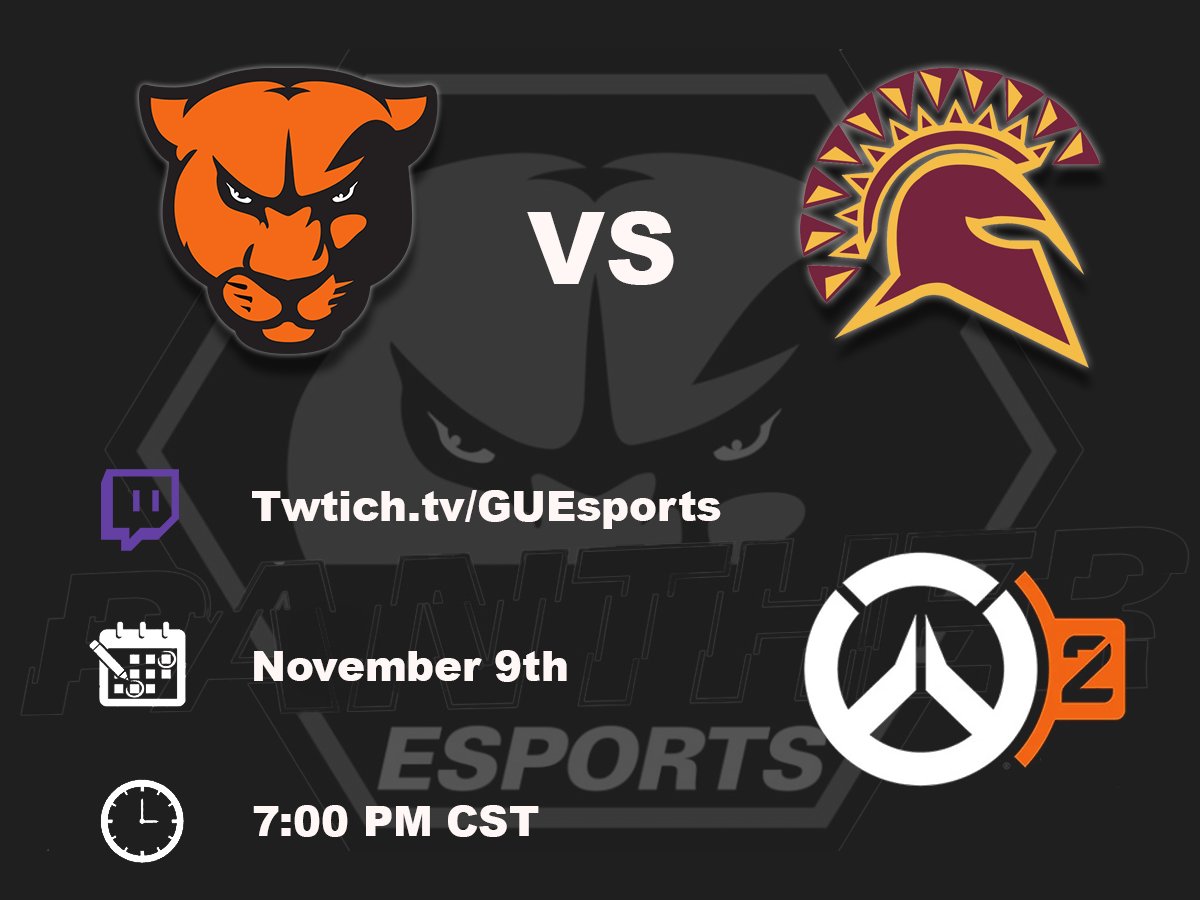 Greenville University Esports (@gvilleesports) on Twitter photo Show your support for your Panthers Overwatch 2 team, as they face off against <a href="/STACeSports/">STAC eSports</a>, tonight at 7 PM CST!!
twitch.tv/GUEsports Show your support for your Panthers Overwatch 2 team, as they face off against <a href="/STACeSports/">STAC eSports</a>, tonight at 7 PM CST!!
twitch.tv/GUEsports