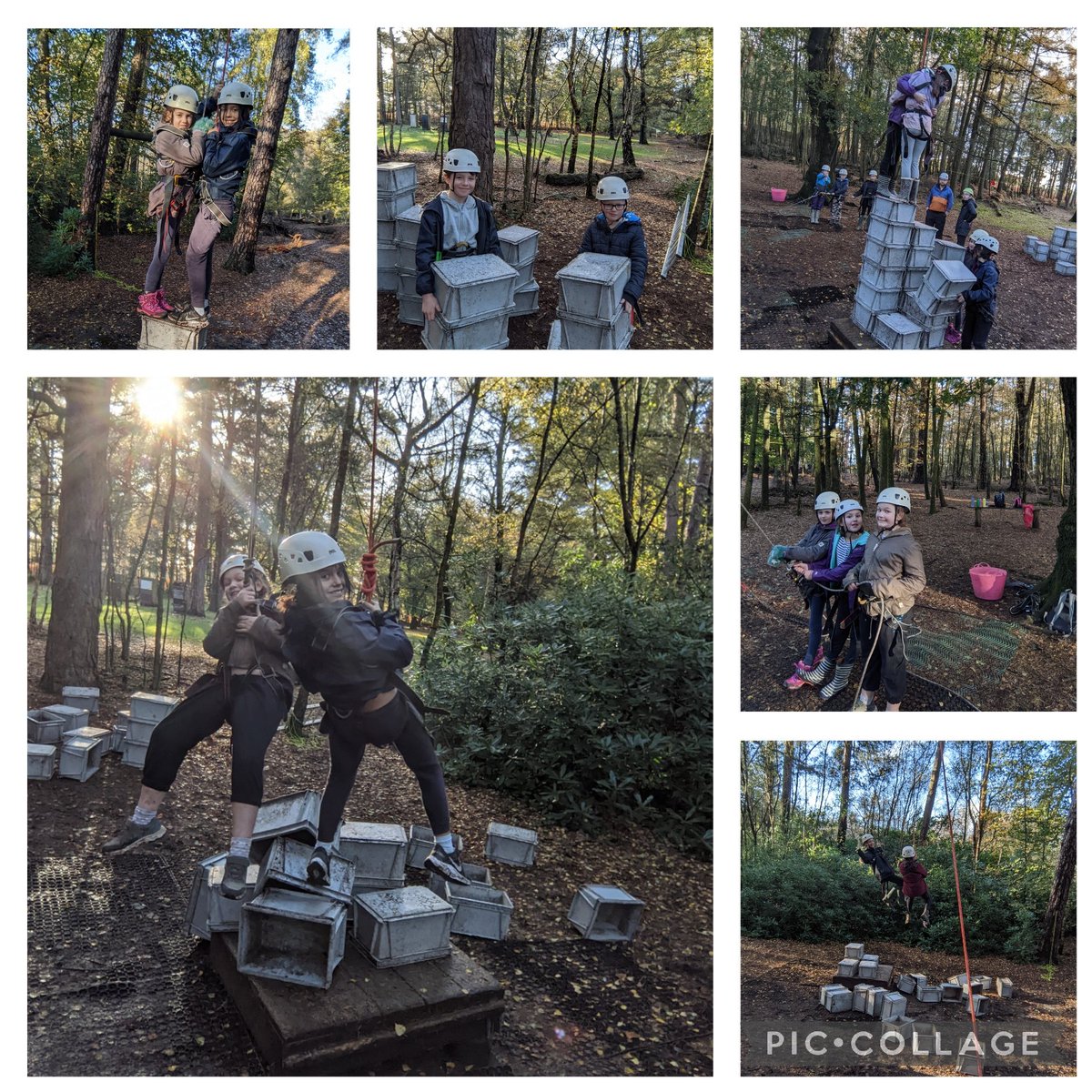 This afternoon we have been using our team work skills to complete challenges in the forest and crate stacking.