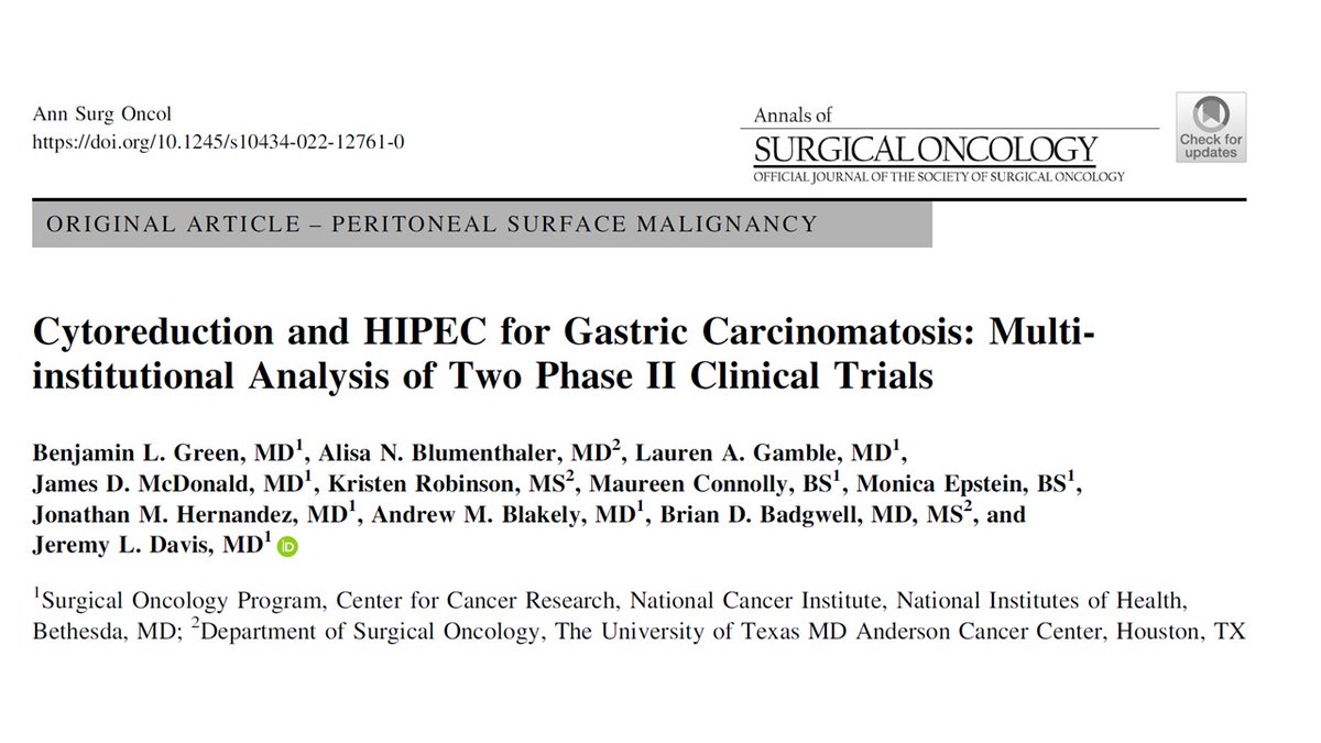 Jeremy L. Davis MD, FACS (@jeremyldavismd) on Twitter photo What do you know about HIPEC for #GastricCancer?
Check out our combined analysis of Phase II trials from <a href="/MDAndersonNews/">MD Anderson Cancer Center</a> and <a href="/theNCI/">National Cancer Institute</a>.
tinyurl.com/2k4swe49
#HIPEC <a href="/NoStomach4Cancr/">NoStomachForCancer</a> <a href="/StomachCancer_/">Debbie's Dream Foundation: Curing Stomach Cancer</a> <a href="/StoCANcer/">HopeForStomachCancer</a> What do you know about HIPEC for #GastricCancer?
Check out our combined analysis of Phase II trials from <a href="/MDAndersonNews/">MD Anderson Cancer Center</a> and <a href="/theNCI/">National Cancer Institute</a>.
tinyurl.com/2k4swe49
#HIPEC <a href="/NoStomach4Cancr/">NoStomachForCancer</a> <a href="/StomachCancer_/">Debbie's Dream Foundation: Curing Stomach Cancer</a> <a href="/StoCANcer/">HopeForStomachCancer</a>