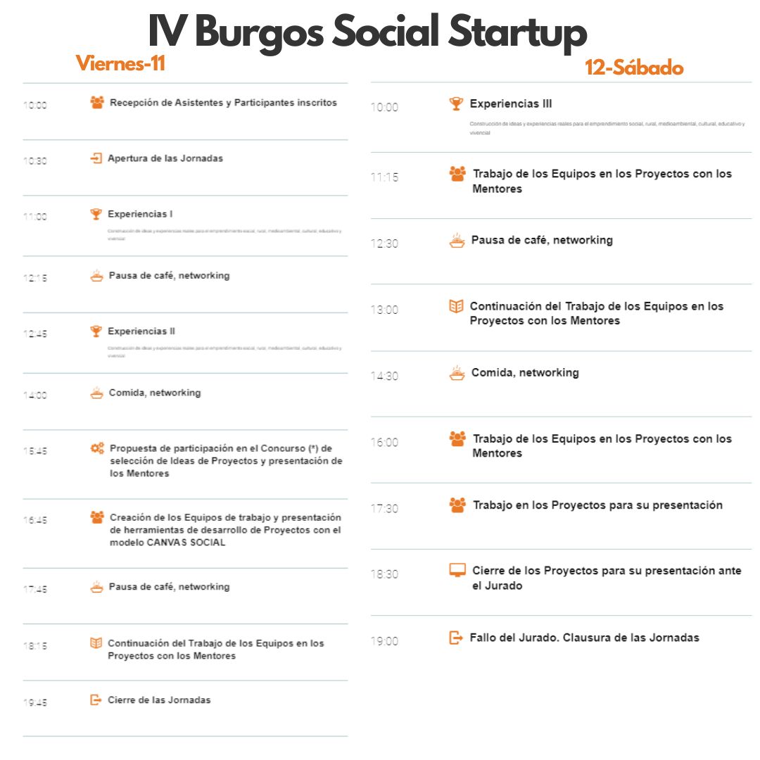 𝐈𝐕 𝐁𝐮𝐫𝐠𝐨𝐬 𝐒𝐨𝐜𝐢𝐚𝐥 𝐒𝐭𝐚𝐫𝐭𝐮𝐩  patrocinado por la Universidad de Burgos La Junta de Castilla y León Competitividad Empresarial JCyL Fundación Caja de Burgos -emprendedores- e EIT Food 
¡Inscríbete!

#burgos #emprendimiento #ubu #ubuemprende #emprender