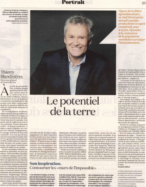"Le groupe InVivo porte la vision d'une nouvelle agriculture (...) Aujourd'hui, il faut regarder l'alimentation mondiale comme un bien commun à protéger. Ce n'est pas acquis."
Portrait du Directeur général d'InVivo, <a href="/TBlandinieres/">Thierry Blandinières</a>, à lire dans La Croix.