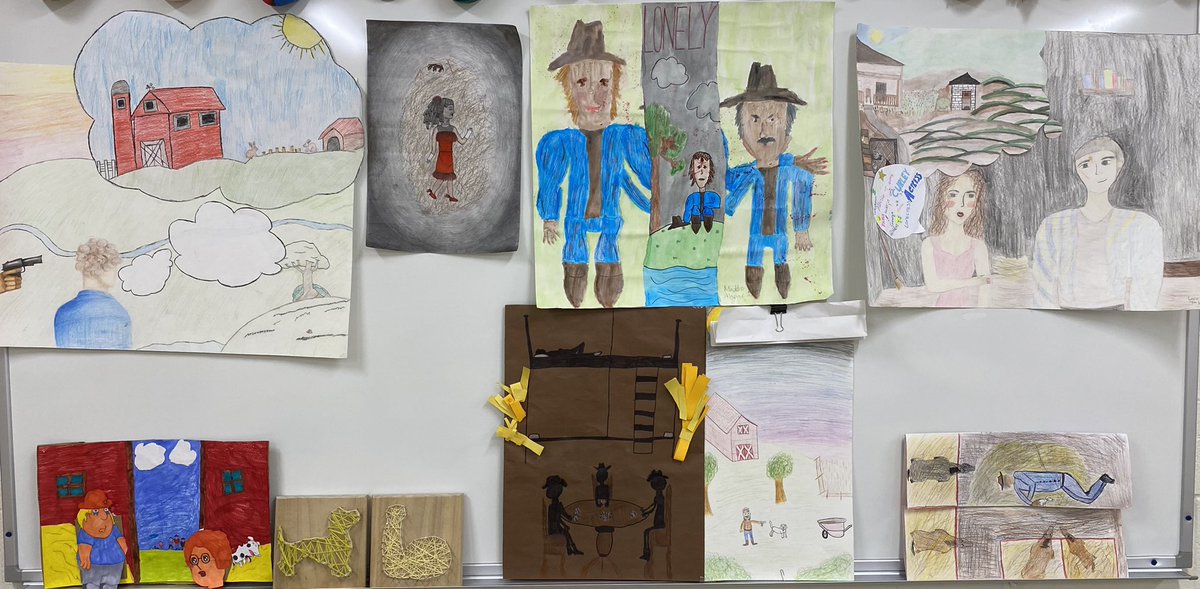 acoppGL's tweet image. 8th grade students tapped into their creative minds to depict a scene from Of Mice and Men. Look at all of this amazing art! #glcsms #gogulllake