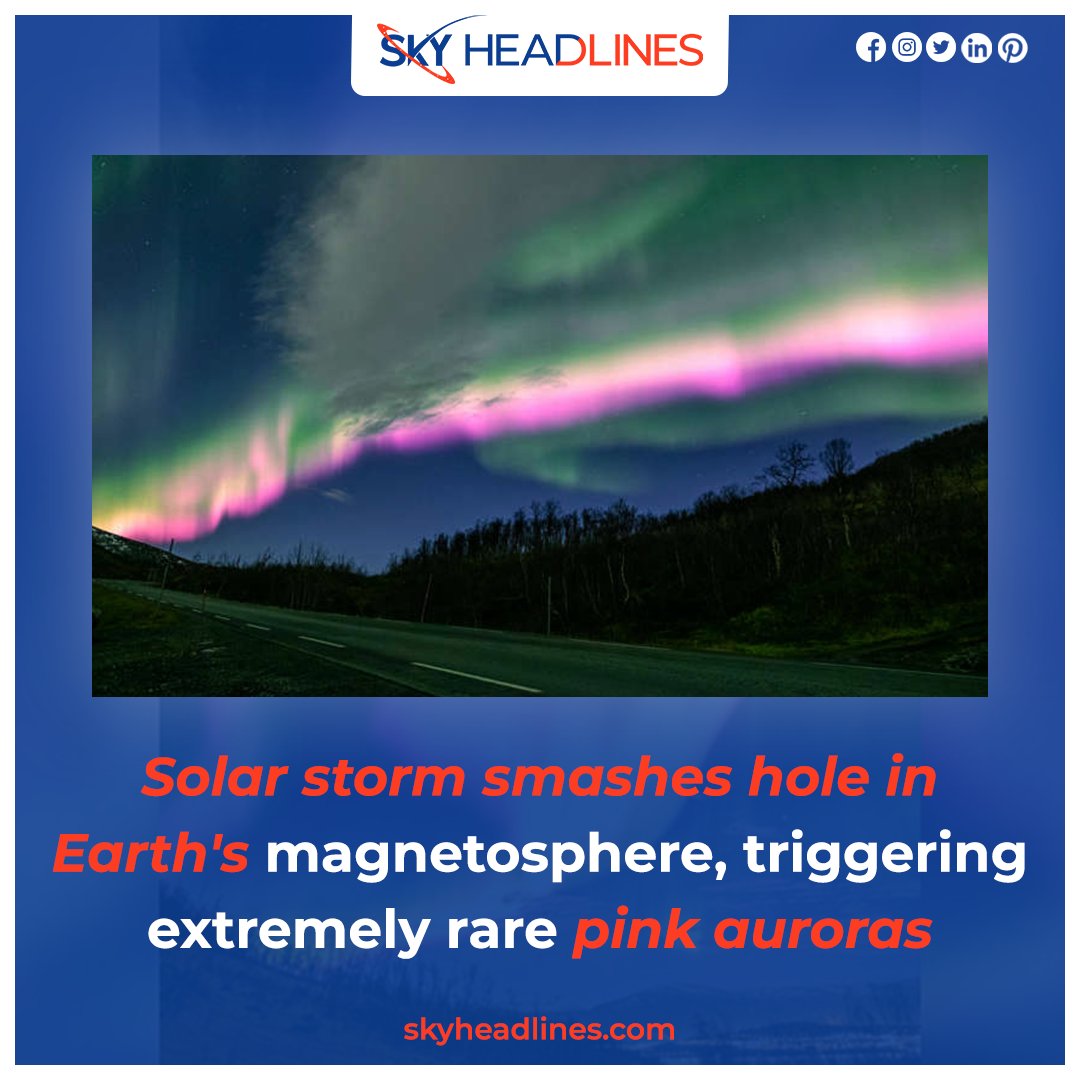 Skyheadliness's tweet photo. Solar Storm Smashes Hole In Earth’s Magnetosphere, Triggering Extremely Rare Pink Auroras
Read the Complete News and See aurora Images: https://t.co/md7BXdmcZm
.
.
.
.
.
#solarstorm #Aurora #northernlights #PinkAurora #Magnetosphere #Earth #skyheadlines https://t.co/bqRgw1YUuB