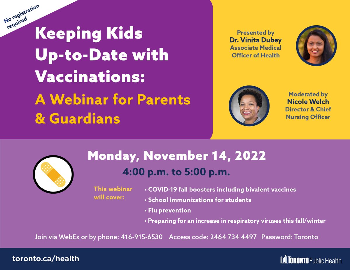 TOPublicHealth's tweet photo. Parents/guardians; have questions about vaccines for kids? Join TPH's Associate Medical Officer of Health Dr. Vinita Dubey on Monday for a free webinar on #COVID19 fall boosters, school immunizations for students &amp; #flu vaccines. No registration required: https://t.co/YfadZvBaqR https://t.co/yDP4G0C6g9