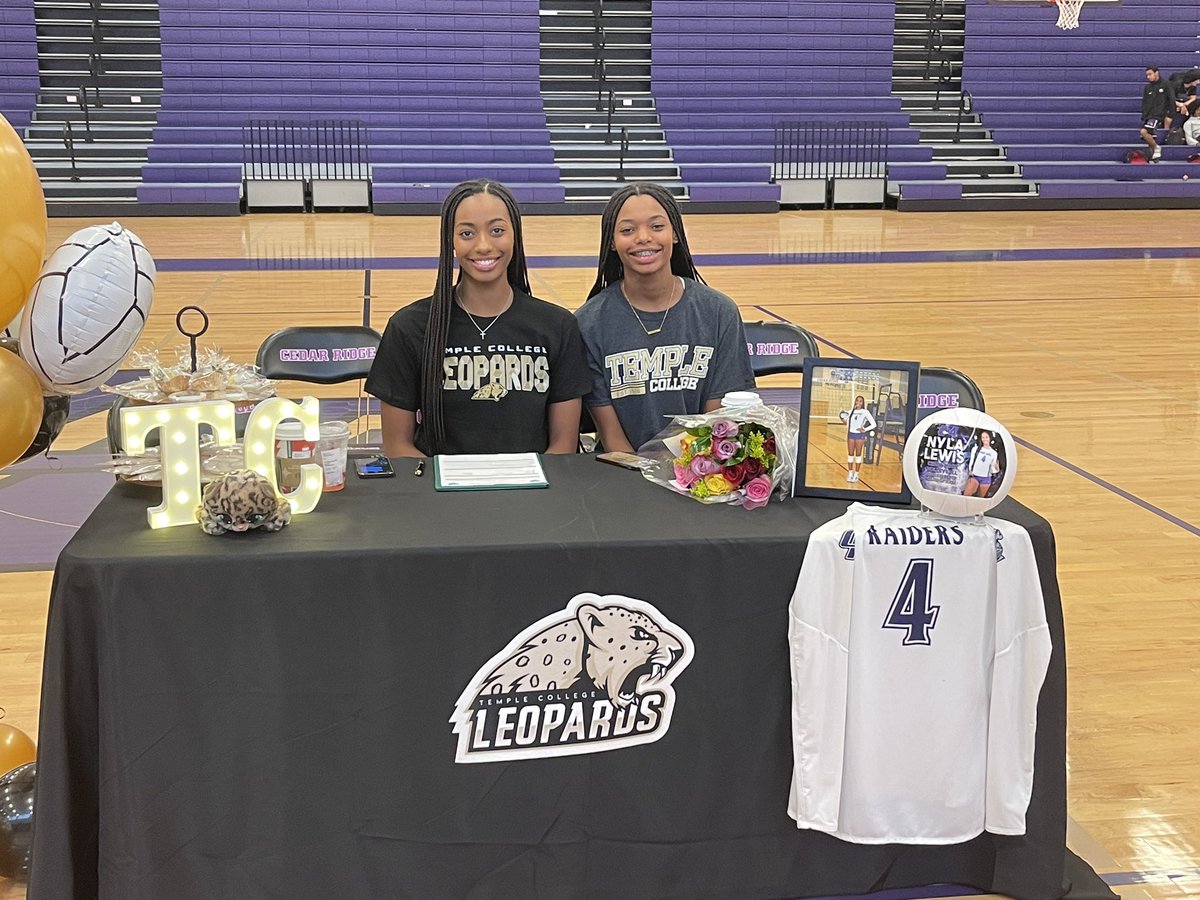 TeriLKirby's tweet photo. Congratulations! I can’t wait to see what the future holds for these amazing student athletes @CedarRidgeHigh! 💜🖤 https://t.co/FQpzCJI56F