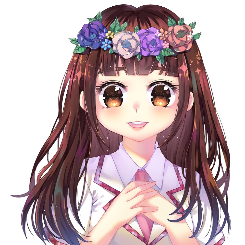 1girl solo brown hair necktie brown eyes long hair smile  illustration images