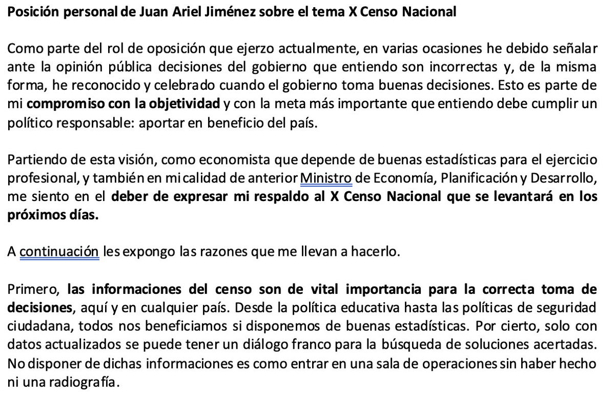 JimeneznJuan's tweet photo. Ante el debate que ha generado el tema del X Censo Nacional, en este documento expongo y argumento mi opinión personal respecto al tema. https://t.co/E6qH88kmbk
