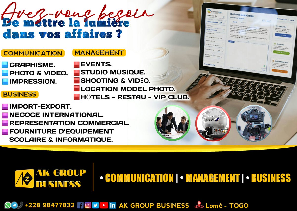 AkGroupBusiness's tweet photo. Avoir une identité est une bonne chose, comment y travailler pour rester visible en est une autre, il faut <COMMUNIQUÉ>.
On intervient dans la Communication - Management - Business.
.
.

.
#digitalmarketingagency #firstmagazine #africadigitalleadership #togodiaspora #societe https://t.co/mT0AjJQVpR