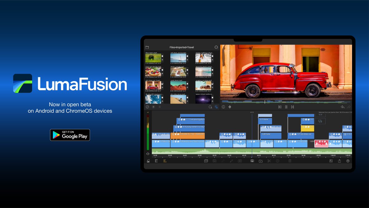 LumaTouch's tweet photo. Come and get it!🔔
LumaFusion for Android or ChromeOS is now available at a discounted $19.99 US. Click the link below and start editing! 

https://t.co/Vd0SdDTxAO

#LumaFusion #Android #ChromeOS https://t.co/aDE01Nigp9