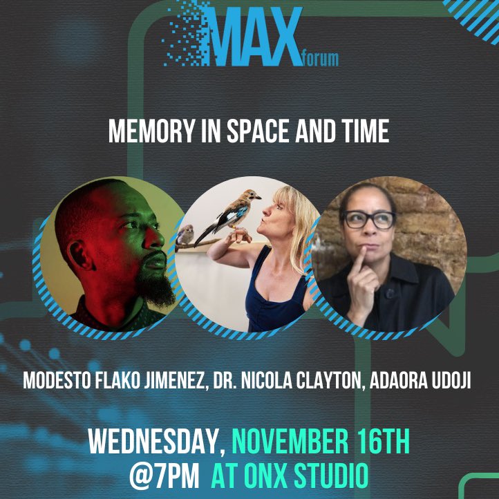 Media Art Xploration (@mediaartx) on Twitter photo Is understanding memory a science or an art? Maybe it’s both…
Producer and AR expert <a href="/AdaoraUdoji/">Adaora Udoji</a> , guides a conversation between Cambridge University Cognitive Scientist <a href="/nickyclayton22/">Nicola Clayton</a> and Bushwick based Theater Maker <a href="/FlakoBK/">ModestoFlakoJimenez</a>
RSVP:
eventbrite.com/e/maxforum-202… Is understanding memory a science or an art? Maybe it’s both…
Producer and AR expert <a href="/AdaoraUdoji/">Adaora Udoji</a> , guides a conversation between Cambridge University Cognitive Scientist <a href="/nickyclayton22/">Nicola Clayton</a> and Bushwick based Theater Maker <a href="/FlakoBK/">ModestoFlakoJimenez</a>
RSVP:
eventbrite.com/e/maxforum-202…