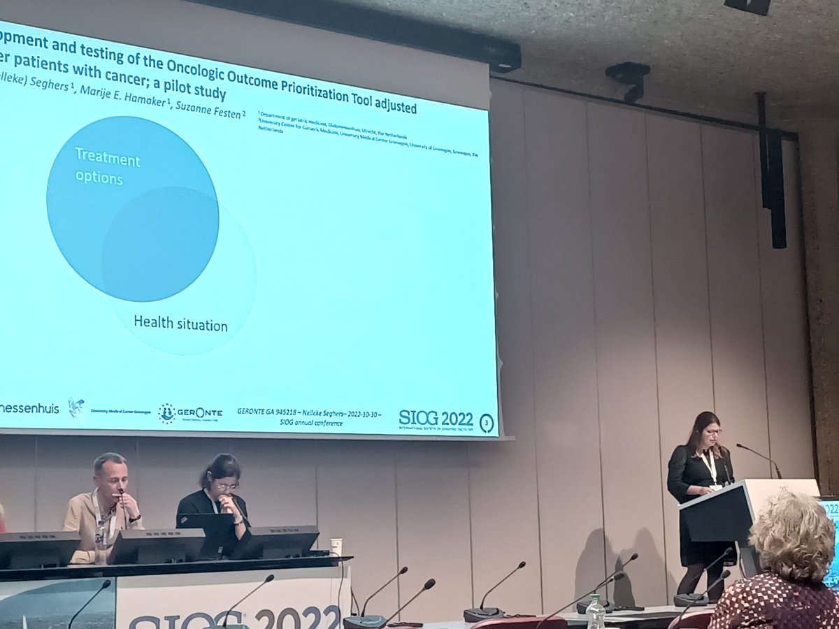 GERONTEproject's tweet photo. @GERONTEproject was at #siog2022 
Did you catch the abstract presentation of Nelleke Seghers from @diakhuis on "Testing the #Oncologic Outcome Prioritization Tool in #older #patients with cancer (ONC-OPT); a pilot study" ? https://t.co/6aqFH7lRoR