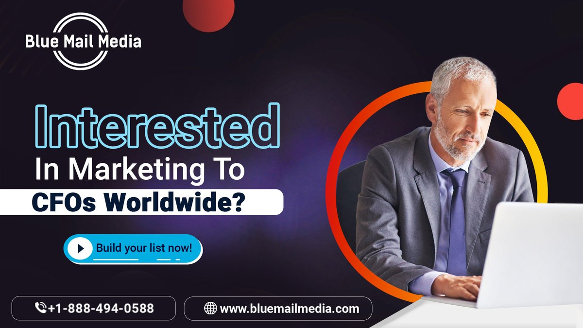 BlueMailMedia's tweet photo. #BlueMailMedia #CFOEmailList provides a #database of over 98,226+ verified #CFOcontacts from various #business sector.
Build Your List Now: https://t.co/mVToAGnKNg
#CFODatabase #B2BAccurateLeads #EmailList #B2BData #CFO #B2BEmaiList #TargetedEmailList https://t.co/KewMVCOcKE