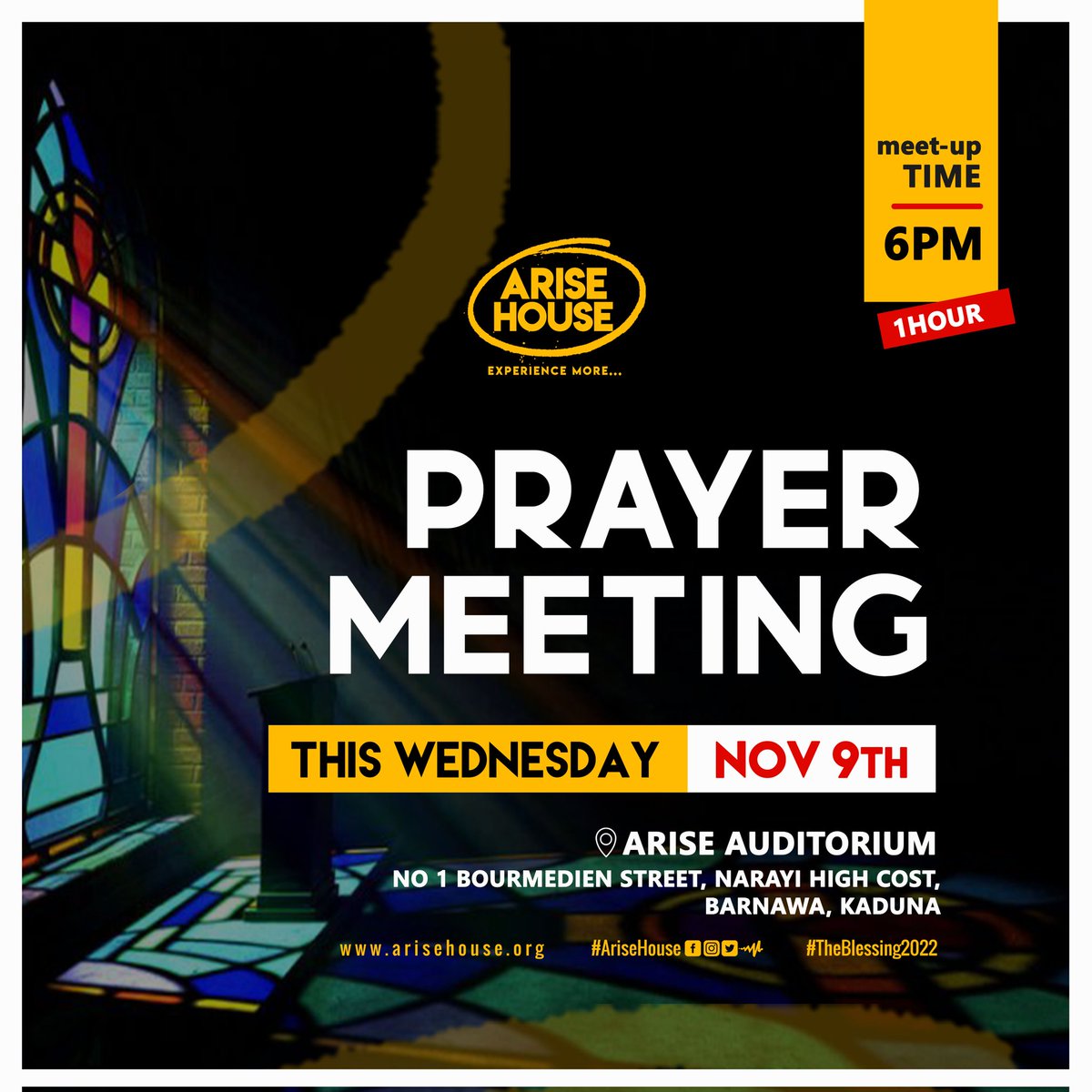 AriseHouse's tweet photo. Join the company of other believers for prayer meeting this evening.
The heavens over us is open.
See you in church.
@oladejivictor
@AriseHouse
#AriseHouse #arisehouseministriesinternational #prayermeeting #prayers🙏 #church #churchinkaduna #midweekservice #prayerevent https://t.co/muMCJmFNQk