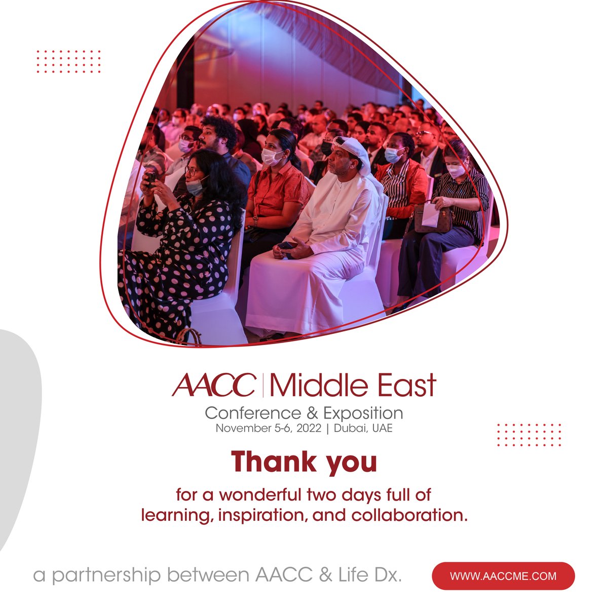 ADLMME's tweet photo. Thank you for a wonderful two days full of learning, inspiration, and collaboration. We look forward to meeting you in the 2023 AACC Middle East next year. #2022AACCMiddleEast #AACCMiddleEast #AACCME #LifeDx #Dubai #UAE https://t.co/RSjCHZGSTy