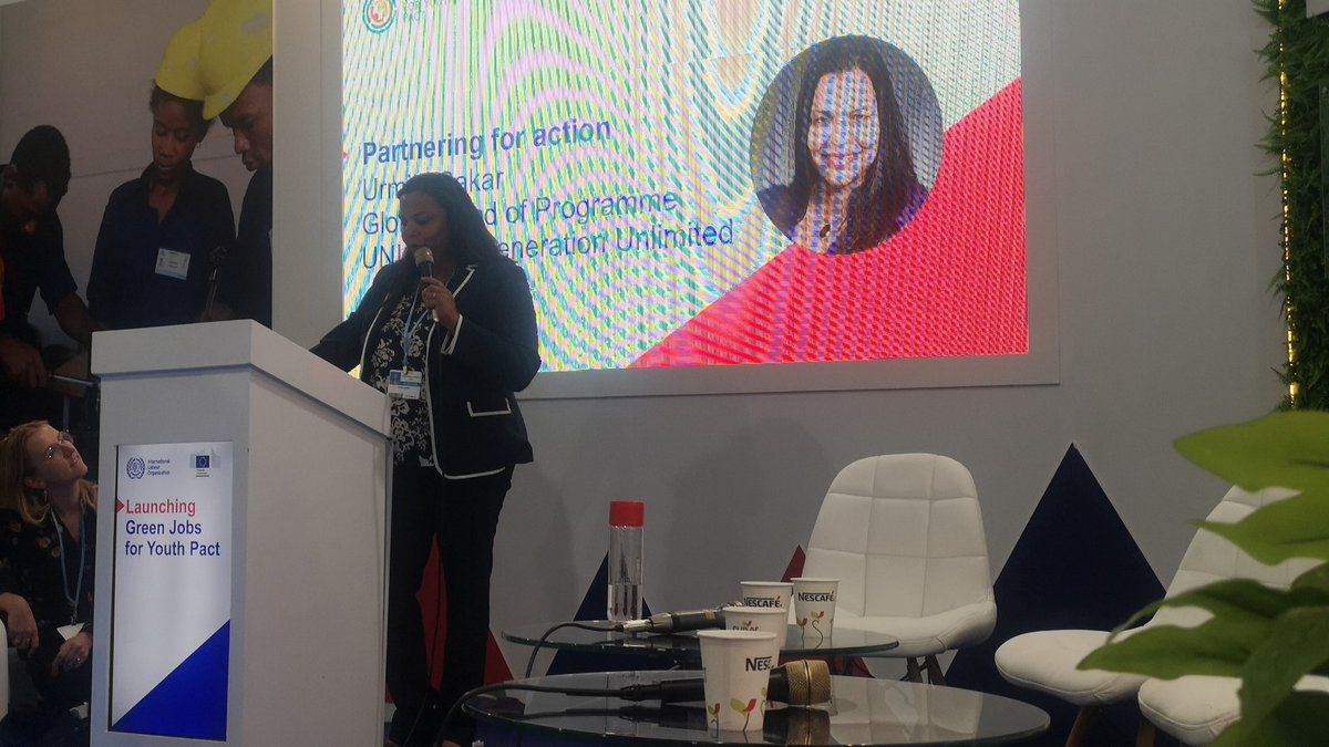 medinacheca's tweet photo. Urmila Dakar from @GenUnlimited_  we need to unlock innovation through private sector engagement and partnerships in order to support the green and just transition for all, during the launching of the green jobs for youth pact @ILOYouth @GreenJobs @UNEP https://t.co/LURkgyhHKE