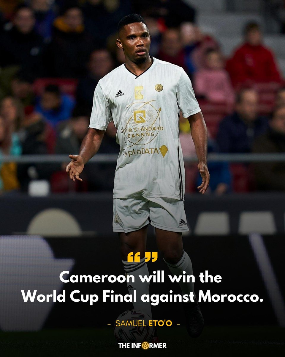 TheInfo57559808's tweet image. Samuel Eto'o gives his prediction for the World Cup final 🔮 
Do you agree?😅
#Samuel_Etoo #Cameroon #Morocco