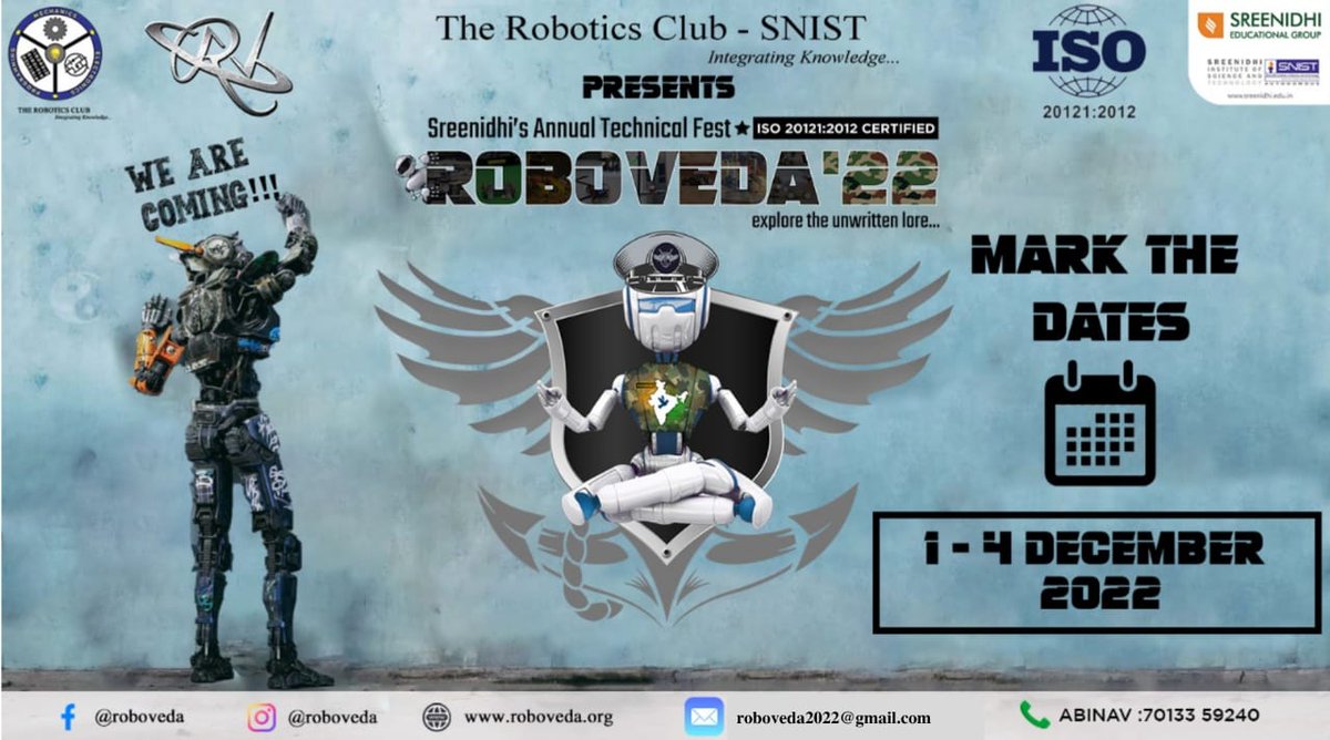 Bhuvi_kyro19's tweet photo. Roboveda'22 is on๐ฅ
December 1st to 4th 2022.#TRC #Roboveda #RV #Highlights #Techfest #Greatness_Awaits
#technology #science #robotics #robofest #RV #robowars #dronephotography #engineering #roboticssymposium #Innovation #collegefest #robolove #technology #robot #trcsnist #snist https://t.co/Vwvjevcts3