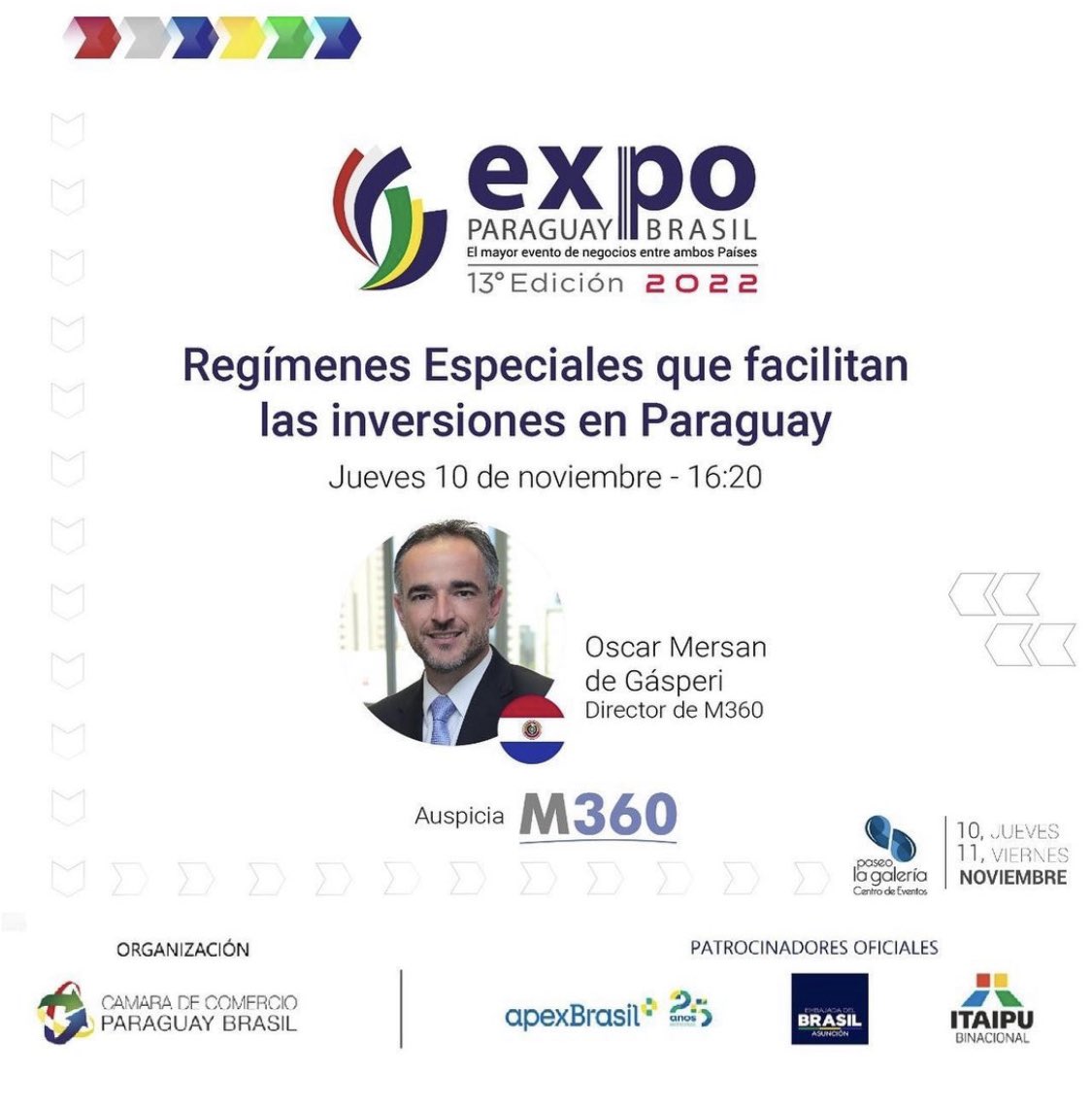 oscarmdg's tweet photo. Mañana a las 16:20 tendré el gusto de compartir con ustedes una visión general de los principales regímenes especiales que Paraguay utiliza para generar inversiones nacionales y extranjeras! La participación es gratuita! Les espero! https://t.co/aFB08oTQXF