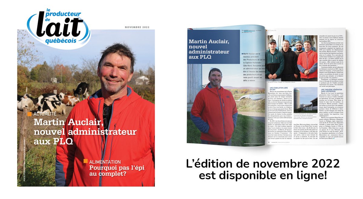 La Revue du mois de Novembre est maintenant disponible. Au programme : Martin Auclair, nouvel administrateur de la Capitale-Nationale-Côte-Nord, les avantages du maïs-épi et une solution pour traiter les eaux de ruissellement.  

👉 Lire la revue bit.ly/3UBuxnG