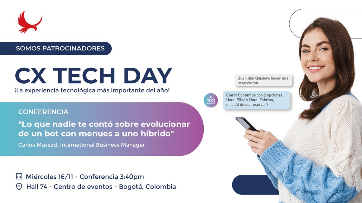 El próximo 16 de noviembre estaremos presentes en el #TECHDAY2022.
Brindaremos una conferencia donde te contaremos todo lo que debes saber para implementar y liderar un proyecto de bot conversacional!
¡Nos vemos allí! <a href="/BPrO_org/">BPrO_org</a> #ViveLaExperienciaMitrol #ContactCenter
