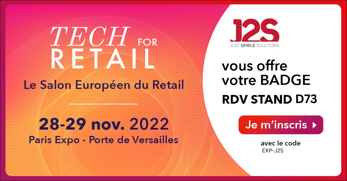 J2S vous offre l’accès gratuit au salon <a href="/TechforRetail/">Tech for Retail</a> du 28 et 29 novembre. Retrouvez-nous sur notre stand pour découvrir comment automatiser la production de vos fiches produits et catalogues personnalisés ! Votre accès gratuit : code EXP-J2S ➡️ zcu.io/J9ZR