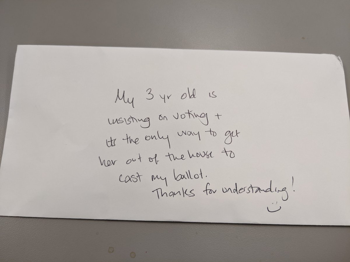 Peg_Perl's tweet image. Last night when sorting the last run of ballots, our @ArapahoeClerk team found this envelope placed in a 24hr drop box. Thanks little "voter" and we will be here in 15 years when you are ready for your grown-up ballot. 💜 #DemocracyTNG
 #PositivityAtThePolls