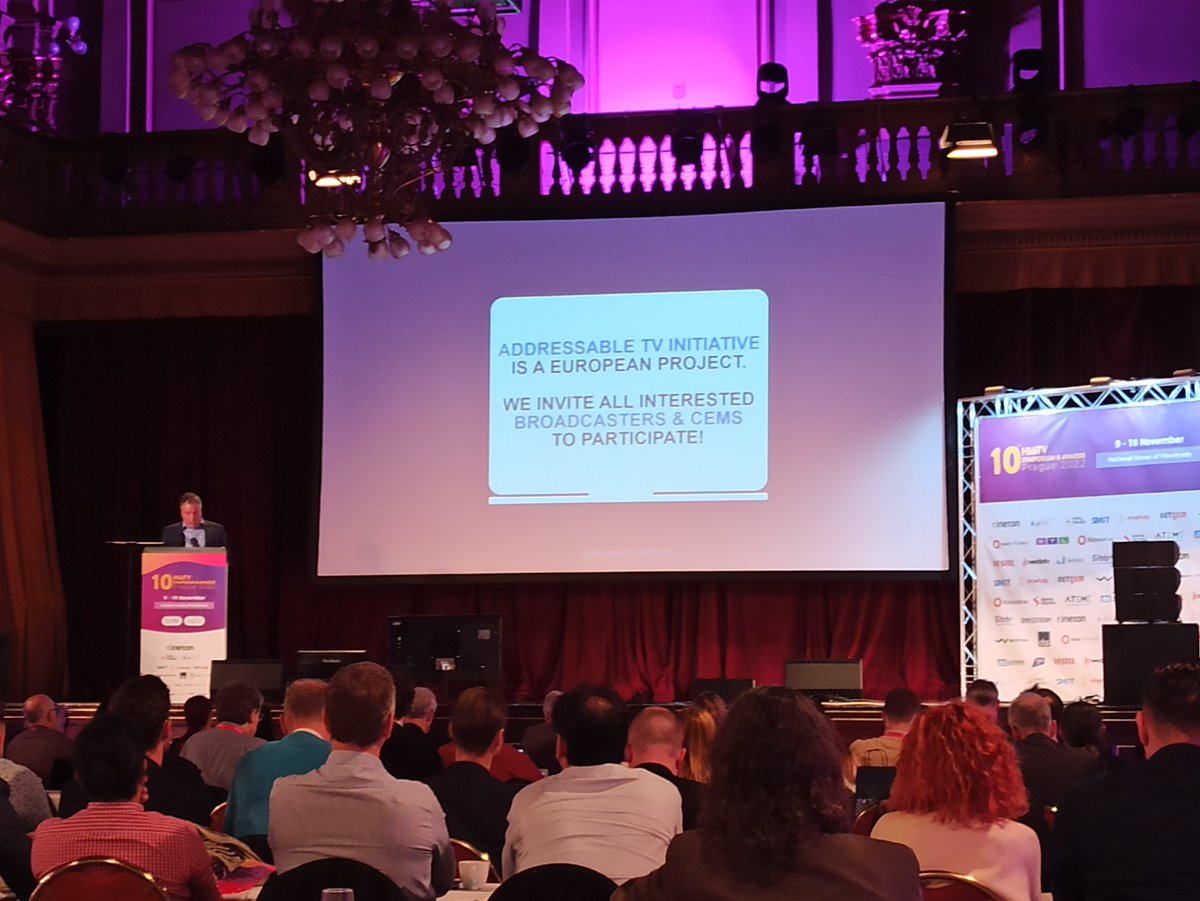 HbbTV_official's tweet photo. Andre Prahl, RTL Deutschland, unveils details on the Addressable TV Initiative, a joint venture by RTL and ProSiebenSat.1 to establish HbbTV-TA and ADB2 for Targeted Advertising in Europe, open to all interested broadcasters and CE manufacturers.
@rtlgroup @P7S1Group #HbbTVPrague https://t.co/5pO6VUt5yo