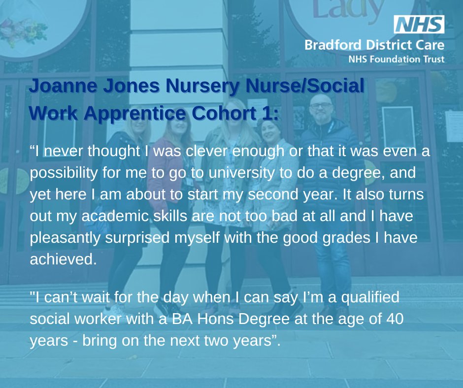 BDCFT's tweet photo. Hear about Joanne's time at the Trust as an apprentice so far below 👇Why not kickstart your social work career by applying for an apprenticeship in one of our Community Mental Health teams? https://t.co/Iwq30ZEFpa #betterlivestogether #bestplacetowork #Apprenticeships https://t.co/UsL3weVrSJ