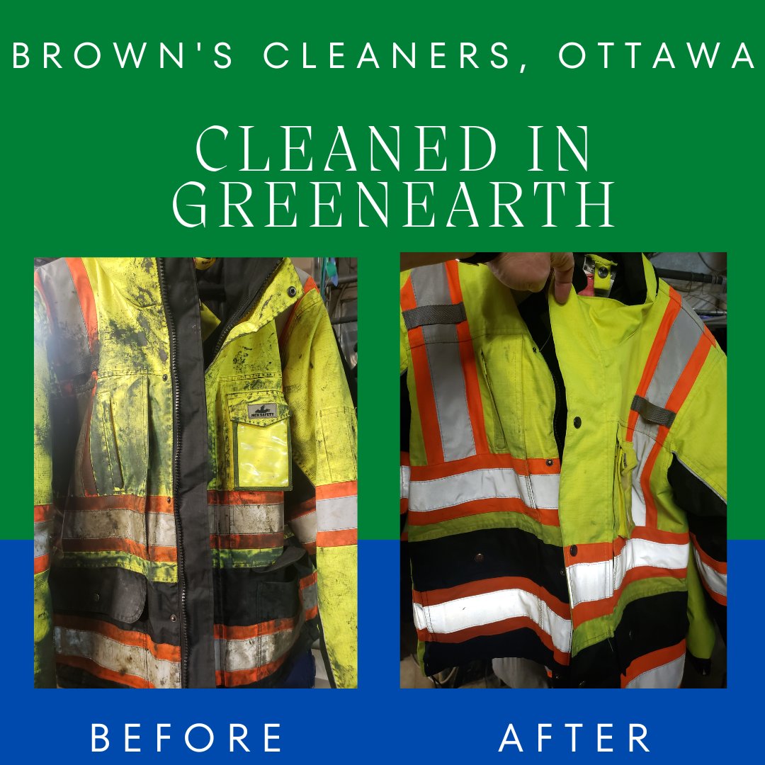 greenearth's tweet photo. When we say that GreenEarth Cleaning's pure liquid silicone is a gentle and effective clean, we mean it! Overalls can be a problem to clean, but for Brown's in Ottowa, no problem at all! #EffectiveClean #GentleClean #EnvionmentallyNonToxic #EarthKind #PeopleKind #GreenEarth https://t.co/FSOhce5lsP