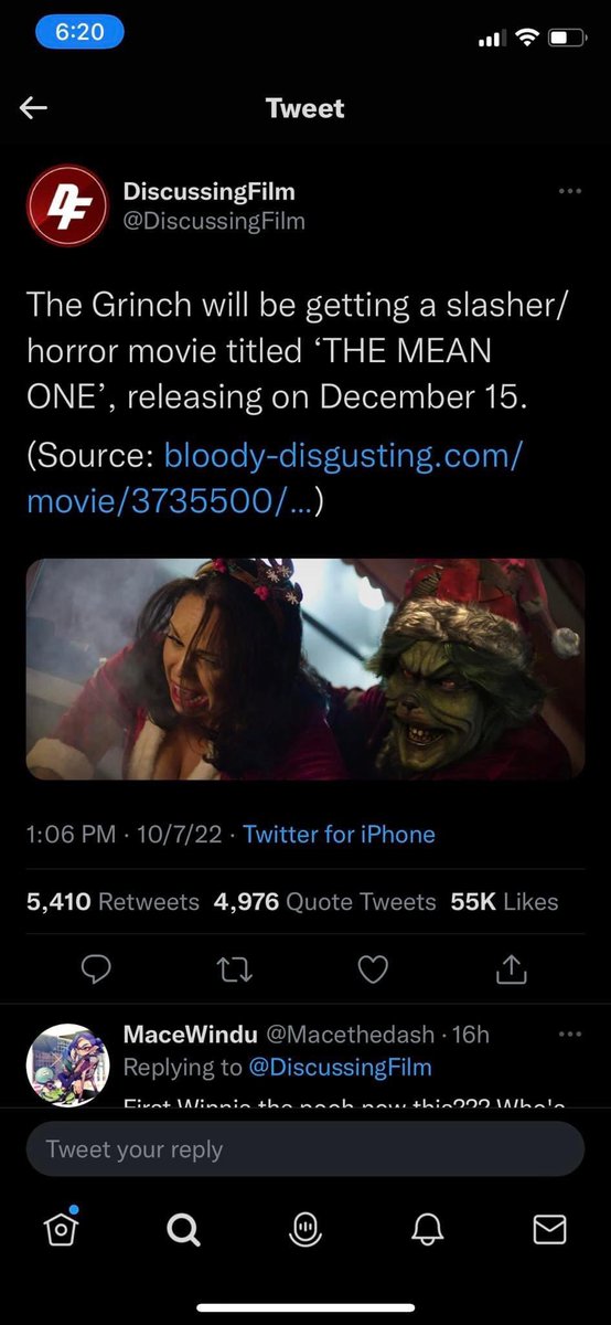 SableSouth's tweet image. Have y’all heard about The Mean One ? New take on the Grinch in horror format, where the Grinch is going to be played by the one and only David Howard Thornton. I cannot wait for this one, it def gets me in the Christmas (or Slashmas) spirit. #themeanone #newhorror #holidayhorror