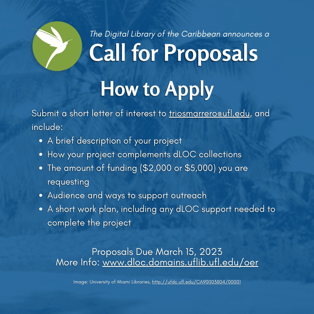 With generous support from @MellonFdn, @dLoCaribbean is excited to share this opportunity to collaborate ‼️ CFP: #OER in #CaribbeanStudies
👉Proposals due by March 15, 2023
ℹ️Info: dloc.domains.uflib.ufl.edu/oer/
#OpenEducation #AcademicTwitter