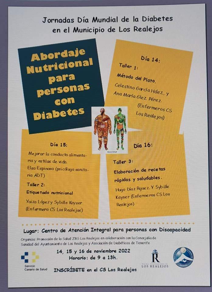 Jornadas por el Día Mundial de la Diabetes!! 14,15 y 16 Nov.En colaboración con Concejalía de Salud del Ayuntamiento Los Realejos y  la Asociación de Diabéticos de Tenerife. 
Si estás interesado apúntate en Centro Salud Los Realejos! #PromociondelaSaludRealejos