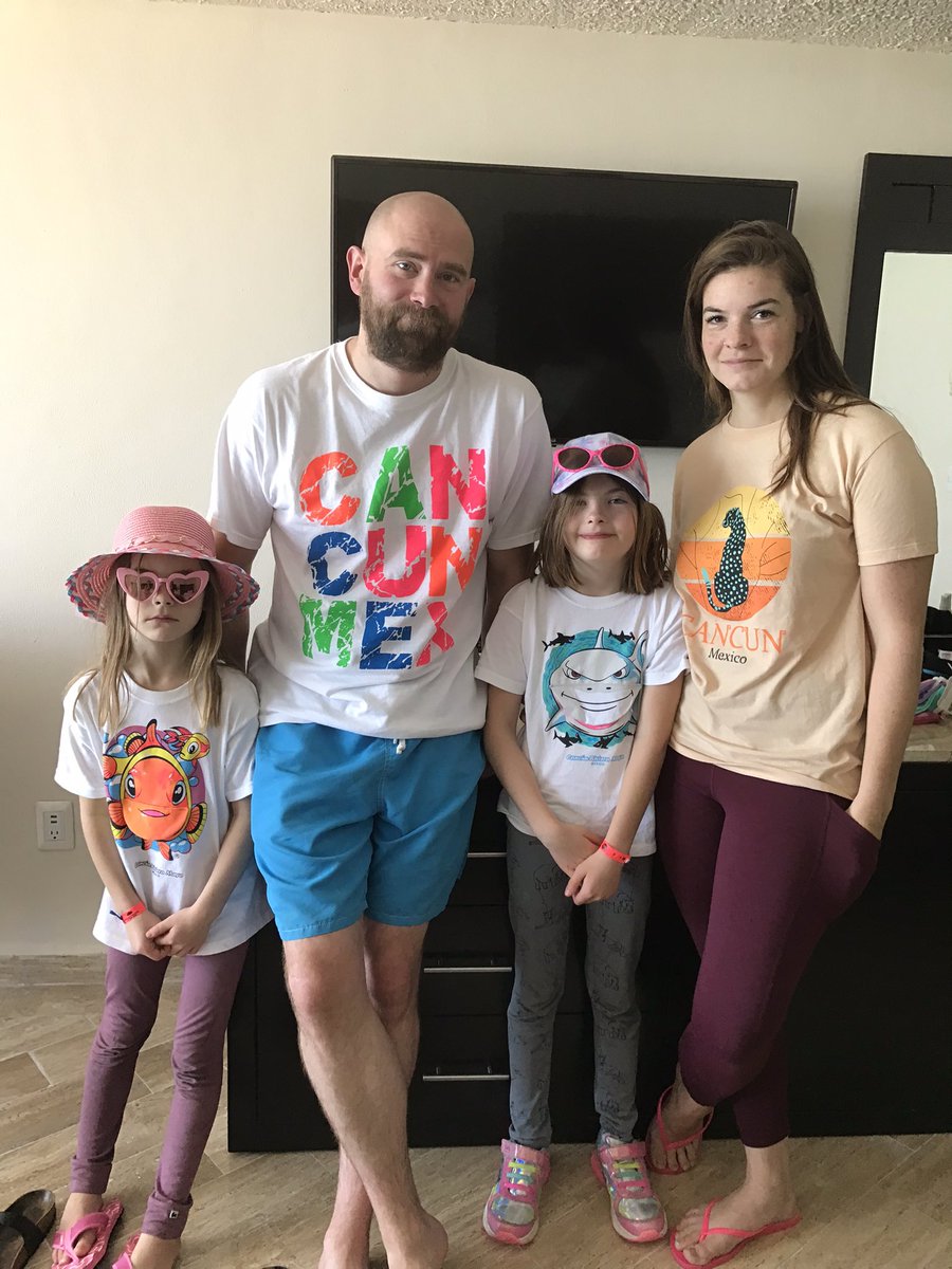 blpercy's tweet photo. Day 3 of 7 Mexican vacation with no luggage 😩.  This is what $250 buys - couple tshirts, hats and sunglasses.  Luggage promised everyday, but nothing yet . . . @WestJet @JeradPercy https://t.co/K14MtLeBzu