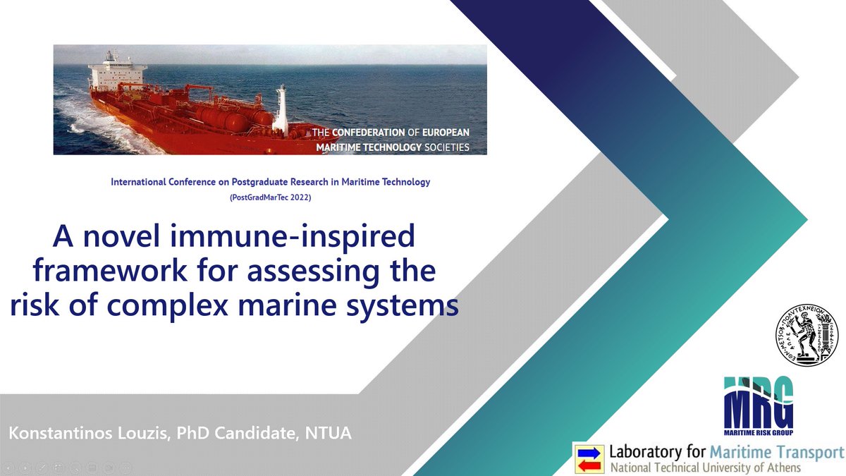 mrg_ntua's tweet image. Our member @KonLouzis presented online at the International Conference on Postgraduate Research in Maritime Technology #PostGradMarTec2022 an innovative, immune-inspired framework for assessing the risk of complex marine systems, which is part of his on-going PhD Thesis.