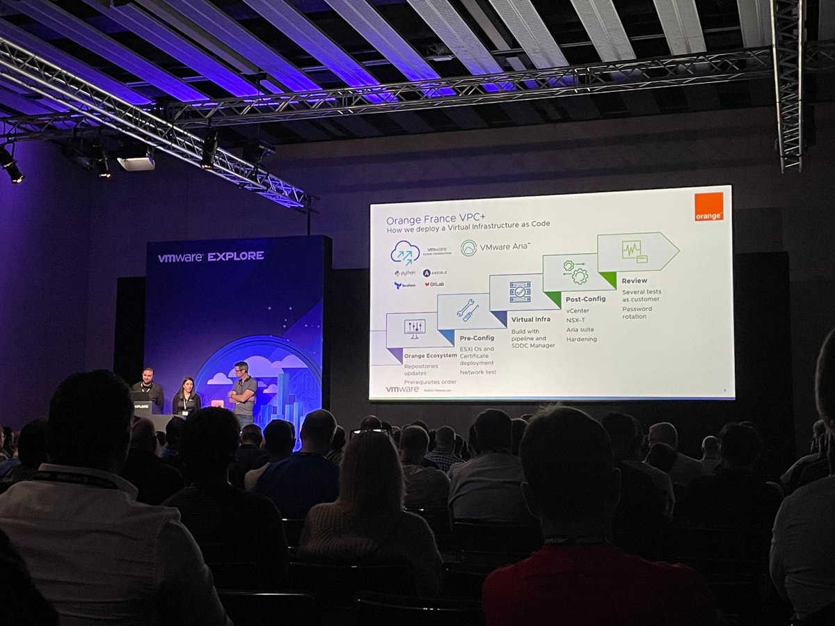 VMware_Fr's tweet photo. En direct de #VMwareExplore Barcelone : comment les équipes d'Orange ont réussi à automatiser des services de calcul, de réseau, de stockage et de sécurité au sein d'un environnement vaste et complexe ?

Apprenez-en plus room 25 hall 8 ! https://t.co/SUp3EnntPQ