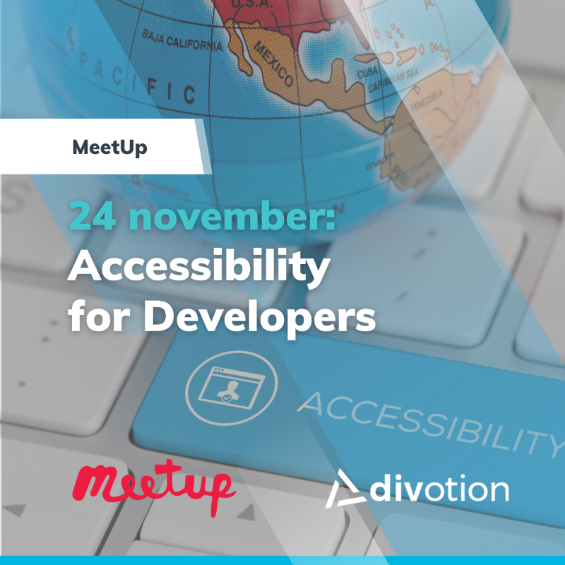 Divotion_nl's tweet photo. 24 november is onze volgende #MeetUp: #accessibility for developers. Op deze avond zijn Paul van Workum van Stichting Appt en @KilianValkhof te gast om ons alles te vertellen over accessibility.
Uiteraard inclusief diner en borrel achteraf. Meld je aan: https://t.co/IF1DCpiQWR