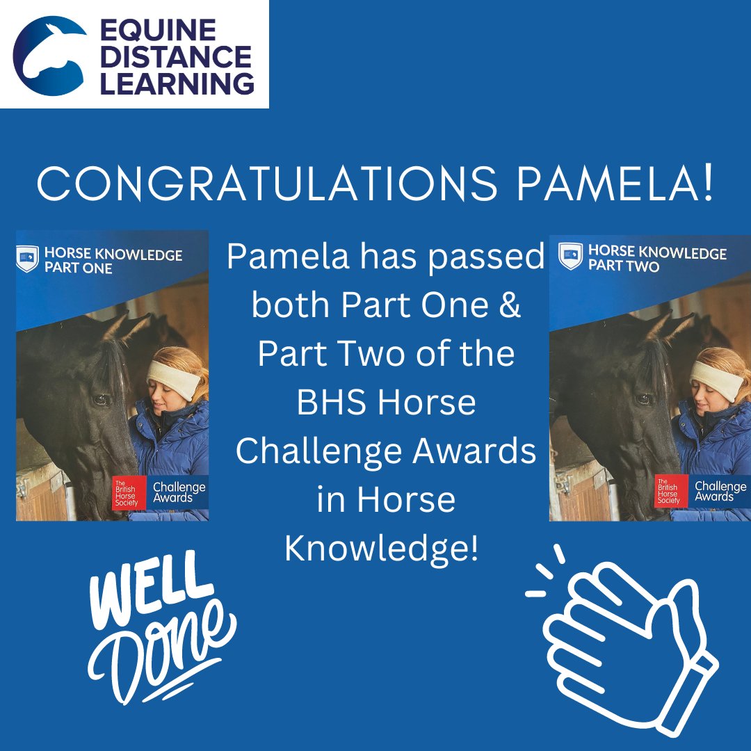 equinedl's tweet photo. Another successful @BritishHorse Challenge Award student this week - Pamela George has passed both the Part One &amp; Part Two Horse Knowledge courses!  Well done Pamela - we are very proud!  #horse #equine #horsecare #horseeducation #horseknowledge https://t.co/tHBrWgRoOi
